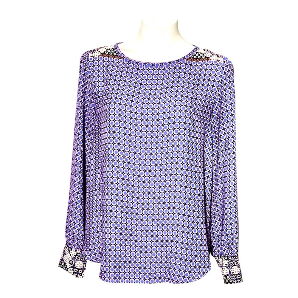 Loft Pullover Patterned Blouse Size Medium Blue/Pink